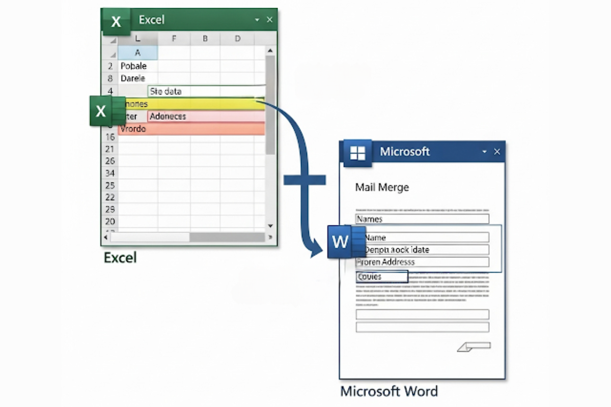 Memasukkan dan menghubungkan data dari Excel ke Word