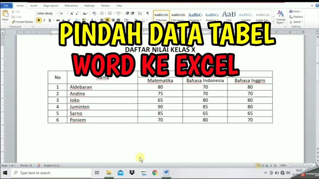 cara mengubah data dari word ke excel